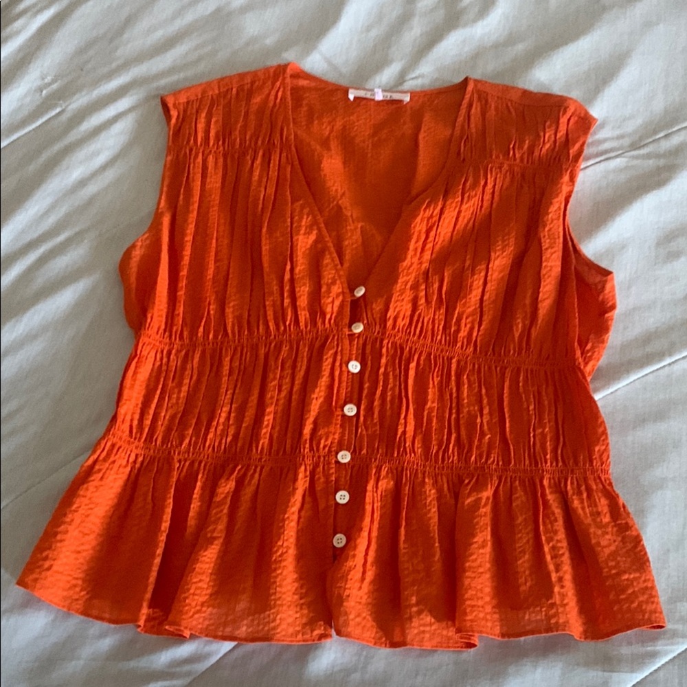 Frame Orange Smocked Peplum Blouse
